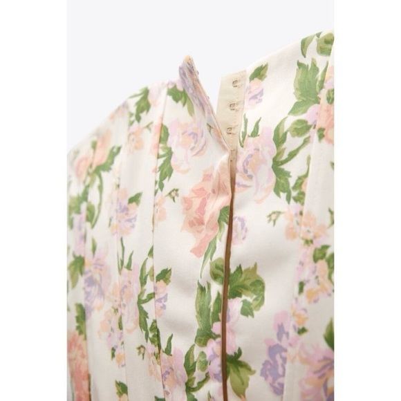 Zara Pastel Floral Corset Strapless Top Sz Small Blogger Favorite Cottage Fairy - Picture 6 of 7